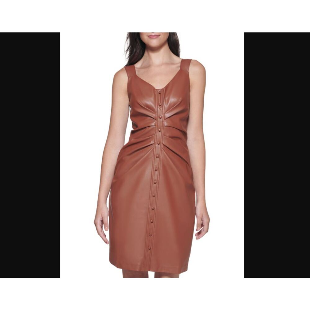 Guess Vegan Leather Sleeveless Dress – Cognac Size 14